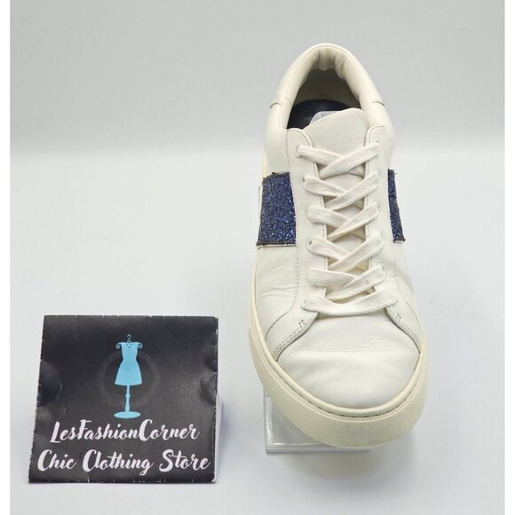 Tory Burch Women's White Leather Blue Glitter Carter Flat Sneakers Sz 11M 2661 - Picture 16 of 16